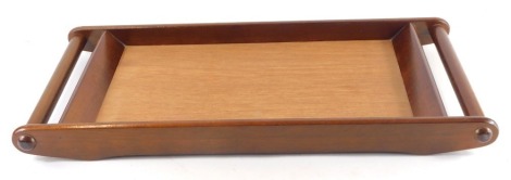 A teak mid century two handled tray, 56cm wide.