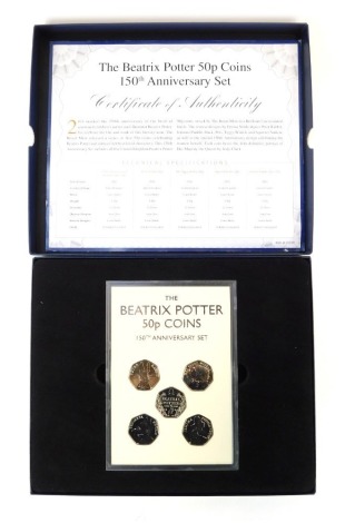 A Beatrix Potter fifty pence coins 150th Anniversary set 2016, boxed with certificate.