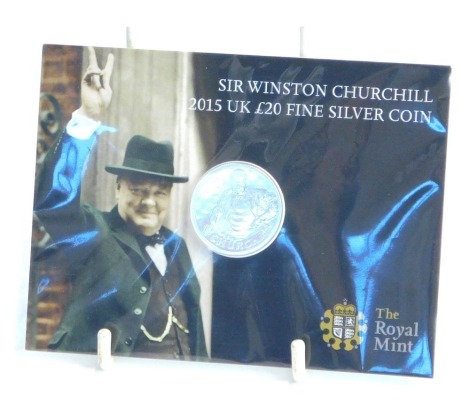 A Royal Mint Sir Winston Churchill UK twenty pound fine silver coin 2015.