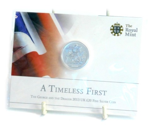 A Royal Mint The George and the Dragon UK twenty pound fine silver coin 2013, A Timeless First.