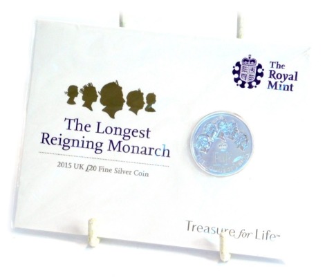 A Royal Mint The Longest Reigning Monarch twenty pound fine silver coin 2015.