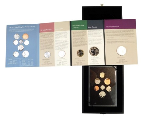 A Royal Mint United Kingdom Coinage Royal Shield of Arms proof collection 2008, number 17149, boxed with certificate, together with a 2017 United Kingdom annual coin set, boxed with slipcase. (2)