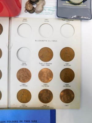 English, world, and commemorative coins, a Great Britain threepence brass partial coin collection, and a Great Britain Pennies 1926-1967 partial coin collection. - 4