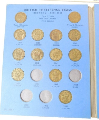 English, world, and commemorative coins, a Great Britain threepence brass partial coin collection, and a Great Britain Pennies 1926-1967 partial coin collection. - 8