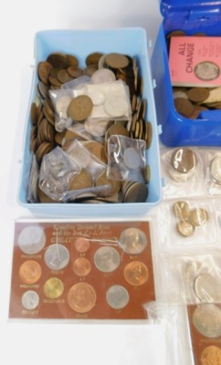 English pre decimal silver, nickel, and copper coinage, including half crowns, threepenny bits, pennies, post decimal one pound coins, and two sets of the Complete Decimal Issue and Last Pound .S.D issue coins. (a quantity) - 3