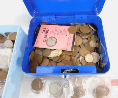 English pre decimal silver, nickel, and copper coinage, including half crowns, threepenny bits, pennies, post decimal one pound coins, and two sets of the Complete Decimal Issue and Last Pound .S.D issue coins. (a quantity) - 4