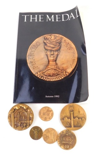 A group of late 20thC Swedish bronze commemorative medals, two Osvald Helmuth, and Georg Malmsten, another two, King Gustav VI, Adolf of Sweden commemorating his 90th Birthday in 1972, two further Swedish medals and a French medal commemorating the Great