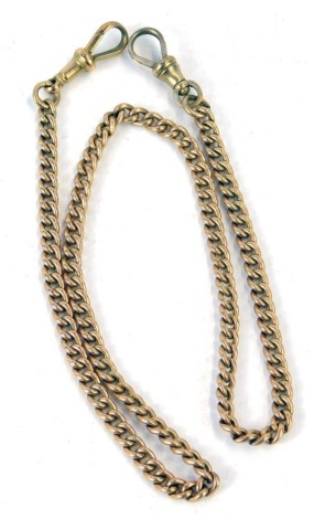 A 9ct gold curb link watch chain, with two clips, 40cm long, 20.3g all in.