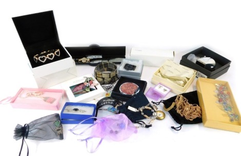 A group of costume jewellery, beaded necklaces, Swarovski crystal bracelet, Monet, Tom and Dant jewellery, etc. (1 tray)