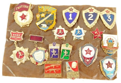 A group of seventeen Soviet Military Excellence badges, made in USSR, circa 1980's, obsolete.