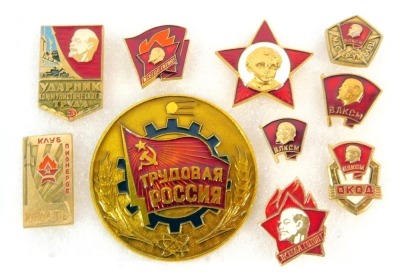 A set of ten Soviet Political pins, made in USSR, obsolete, circa 1980's.