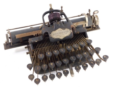 An American Blickensderfer No 5 typewriter, with a non QWERTY keyboard, pine cased, bears label from J C Graham, 17 Crown Street, Aberdeen.