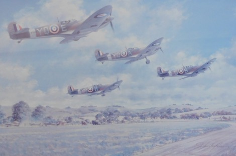 After John Young. Inspiration, limited edition print of 500, For the Official Douglas Bader Association 60th Anniversary, signed by the artist and various RAF personnel, with booklet, 51cm x 68cm.