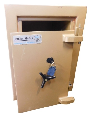 A Dudley Safes safe, in gold, 65cm high, 49cm wide, 45cm deep, with key.