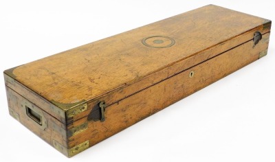 A 19thC oak cased and brass mounted J Purdey labelled gun case, the hinged lid enclosing a green felt fitted interior with an arrangement of compartments, bearing paper label to underside of lid, 90cm wide. - 5