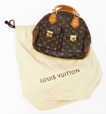 A Louis Vuitton monogram canvas Manhattan PM bag, the front with two compartments with brass monogrammed push lock clasps, the main body with a central zip enclosing a suede fitted interior, serial number FL0045, 25cm high, 25cm wide, 7cm deep, with cloth - 8