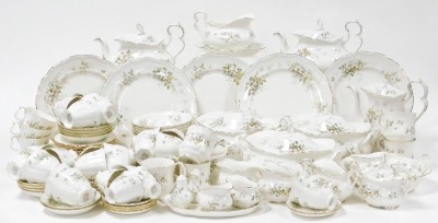 A Royal Albert Haworth pattern porcelain coffee, tea, and dinner service, to include three two handled lidded tureens, teapot, coffee pot, coffee cups and saucers, teacups and saucers, two handled sugar bowl, side plated, dinner plates, breakfast bowls, e - 4