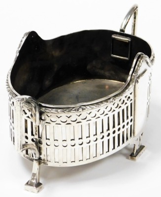 A Continental white metal two handled jardiniere, by Lazarus Posen, with a flower and leaf border, angular handles and pierced body, raised on four pierced bracket feet, with removable white metal liner, the base marked Posen 800, 17.61oz, 26cm wide. - 5