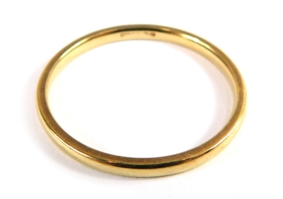 A 9ct gold wedding band, of plain design, ring size V, 1.9g all in.