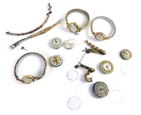 Various wristwatches, cocktail watches, watch movements, part bracelet, 16cm long, etc. (a quantity)