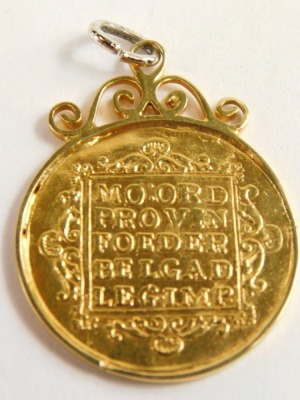 A Dutch ducat trade token marked 1801, in unmarked scroll mount, 3cm high. - 2