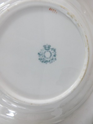Various pottery and effects, an early 20thC Meissen porcelain teacup (AF) and saucer, hand painted with flowers, to include daffodils, with a lattice work border to each, blue cross sword marks beneath, 13cm wide, various Royal Crown Derby teacups, saucer - 5
