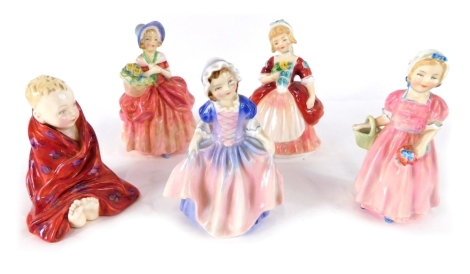 Five Royal Doulton figures, comprising Cissie, 14cm high, Valerie, Dinky Do, This Little Pig, HN1783, 10cm high, and Tinkle Bell, printed marks beneath. (5)