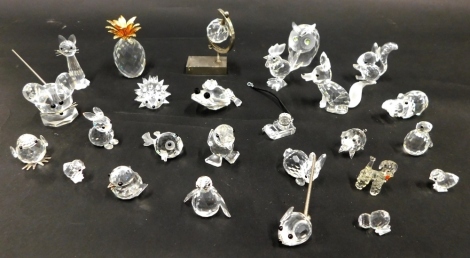 Various Swarovski crystal and other figures, pineapple ornament, 7cm high, various animals, figures, etc. (a quantity)