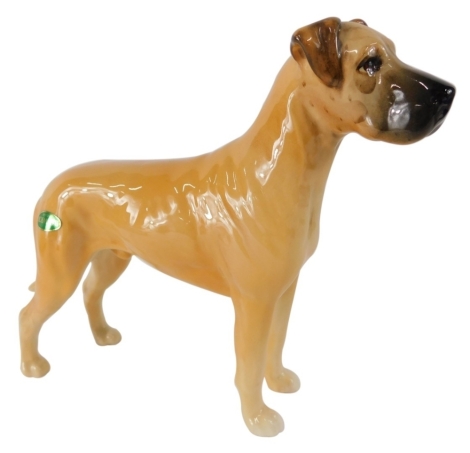 A Beswick pottery figure of a great dane, Ruler of Loughborough, printed marks beneath, with label, 14cm high.