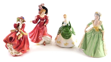 Four various lady figures, comprising Royal Doulton Top O'The Hill, 19cm high, figure of the year Patricia, Pretty Ladies Soiree and a Franklin porcelain figure of Marie Antoinette. (4)