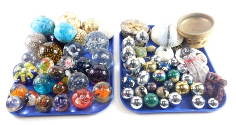 Various paperweights, late 20thC and others, to include floral design, 8cm high, a quantity of various Christmas decorations, decorative egg, etc. (a quantity) `