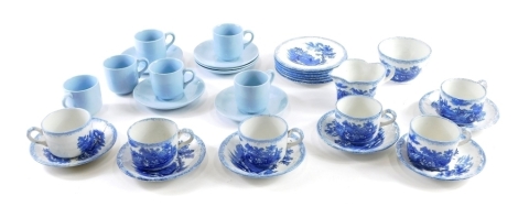 An early 20thC Ridgways child's part tea service, comprising cups, saucers, 10cm diameter, and a later blue decorated miniature part service. (a quantity)