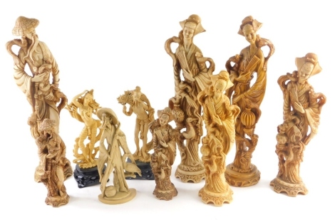 Various Oriental design resin figures, to include large figure of a geisha, 57cm high, pair of Eastern Gods, various others figures, etc. (a quantity)