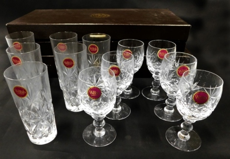 Various Webb crystal wine glasses, to include a set of six, 9cm high, in original case, and another. (2)