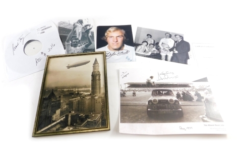 Various ephemera, photographic print of a zeppelin, signatures, autographs, Leeds United football autograph, 26cm x 20cm, photograph of Jack Charlton and Billy Bremner with Don Revie and other players, with Jack Charlton signature, etc. (a quantity)