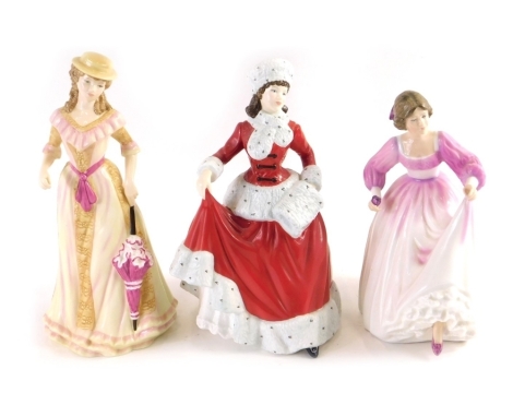 Three various Royal Doulton figures, Pretty Ladies Spring HN4321, 24cm high, Winter and Ashley, printed marks beneath. (3)