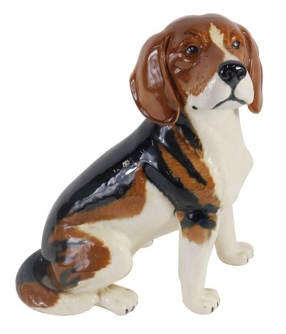 A Beswick pottery fireside model of a beagle, faintly marked beneath, 35cm high. (AF)