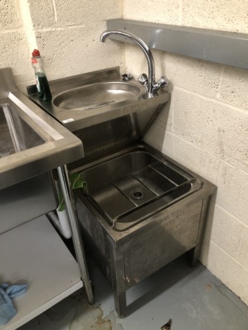 A stainless steel double height sink and washer unit, 50cm wide, 70cm deep. Note: VAT is payable on the hammer price of this lot at 20%.