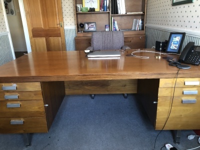 A boardroom suite, comprising six armchairs, table, 210cm x 90cm, and side cabinet, 180cm wide, together with a desk, 180cm wide, and bookcase sideboard, 150cm wide. Note: VAT is payable on the hammer price of this lot at 20%. - 2