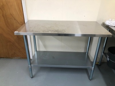 A stainless steel preparation table, 120cm x 60cm. Note: VAT is payable on the hammer price of this lot at 20%.