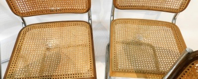 A set of five 1970s chrome framed dining chairs, each with a caned seat and back. (AF) - 2