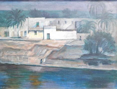 •Antonin (Tony) Bartl (1912-1998). Nile Village Near Luxor, oil on canvas, signed and dated 1955, 59cm x 64cm.