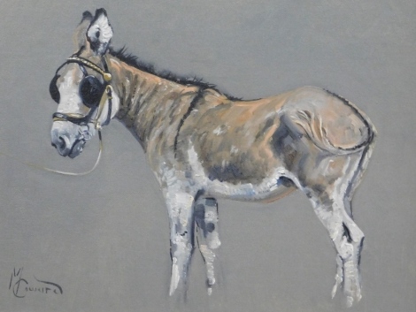 •Malcolm Coward (b.1948). Seaside Donkey, oil on board, signed, 35cm x 44cm. Handwritten label Malcolm Coward verso.