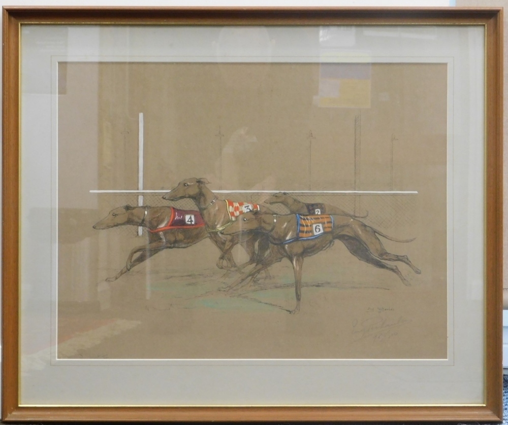 Eugene Pechaubes 1890 1967 Greyhound Racing Artist Signed