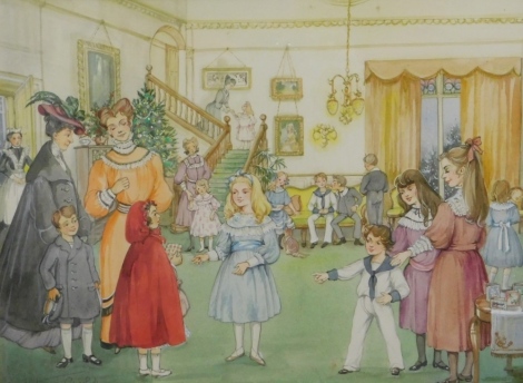 •Patience Arnold (1901-1992). Edwardian children's party, watercolour, signed, 34cm x 45cm. Hand attribution verso with Anvil Gallery 1982 card.