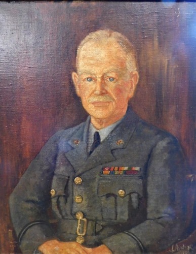 •Josephine Elizabeth Aveline (1914-1990). Portrait of Lieutenant Colonel Reginald Bastard DSO and Bar, former CO of 2 Battalion Lincoln Regiment, quarter profile wearing the uniform of an Honorary Air Commodore during World War II, oil on canvas, signed a