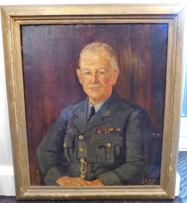 •Josephine Elizabeth Aveline (1914-1990). Portrait of Lieutenant Colonel Reginald Bastard DSO and Bar, former CO of 2 Battalion Lincoln Regiment, quarter profile wearing the uniform of an Honorary Air Commodore during World War II, oil on canvas, signed a - 2