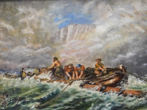 H. Hammond (19thC). Figures in a boat on rough waters, oil on board, signed and dated 1878, 22cm x 29cm.