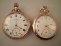 A 20thC gold plated pocket watch by Saunders Waltham watch depot