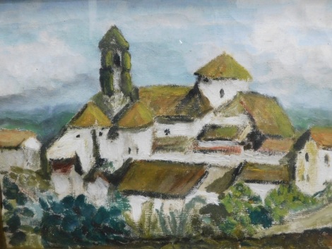 Dorothy D. E. Rasement (20thC). Village in Southern Spain, oil on canvas, 25cm x 34cm. Indistinctly attributed verso with further labels.